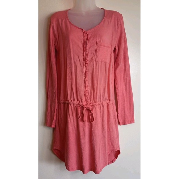 Michael Stars Dresses & Skirts - Michael Stars Coral Cotton Slub Knit Shirt Dress Drawstring Waist Casual Small‎